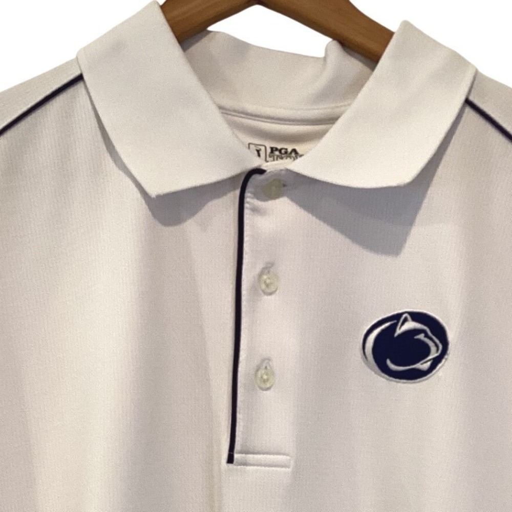 PGA Tour Penn State Nittany Lions Golf Polo Shirt White Navy Blue Piping - XL
